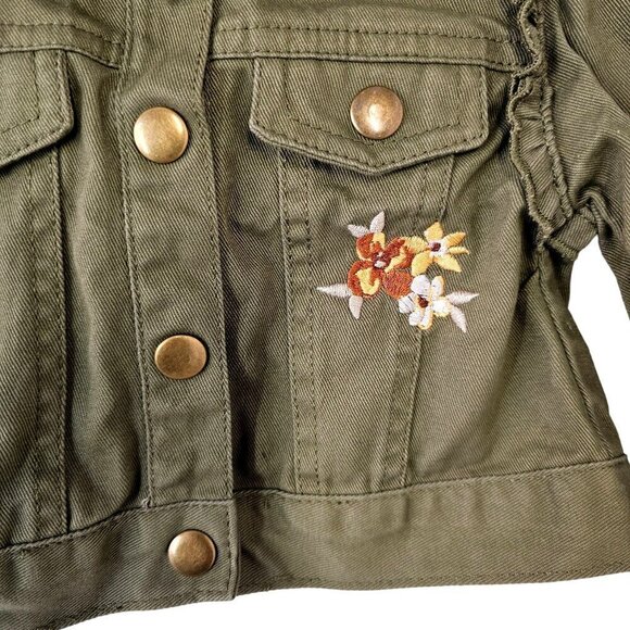 Little Lass Toddler Green Denim Jacket Girls 24Mo Ruffled Long Slv Embroidered - Picture 6 of 10